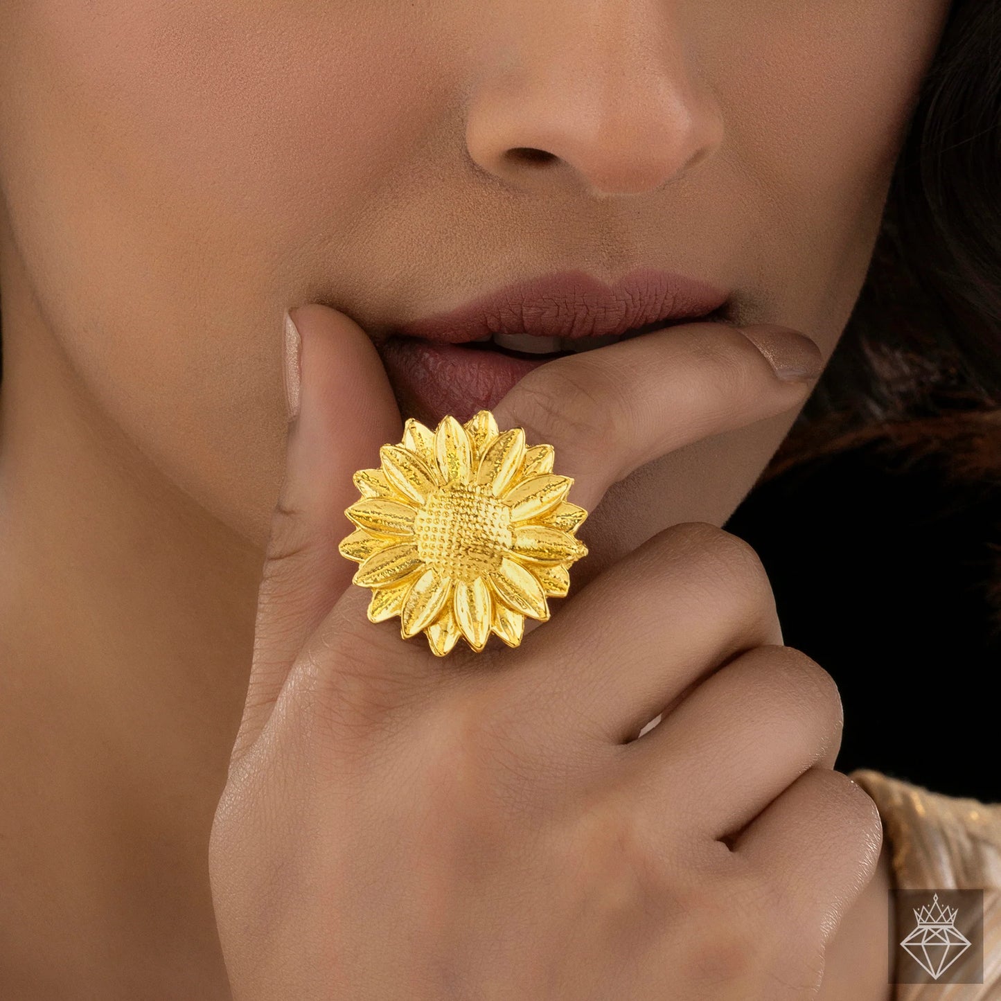 AUROZI 🌸 Anti-Tarnish Golden Flower Ring – Adjustable Size