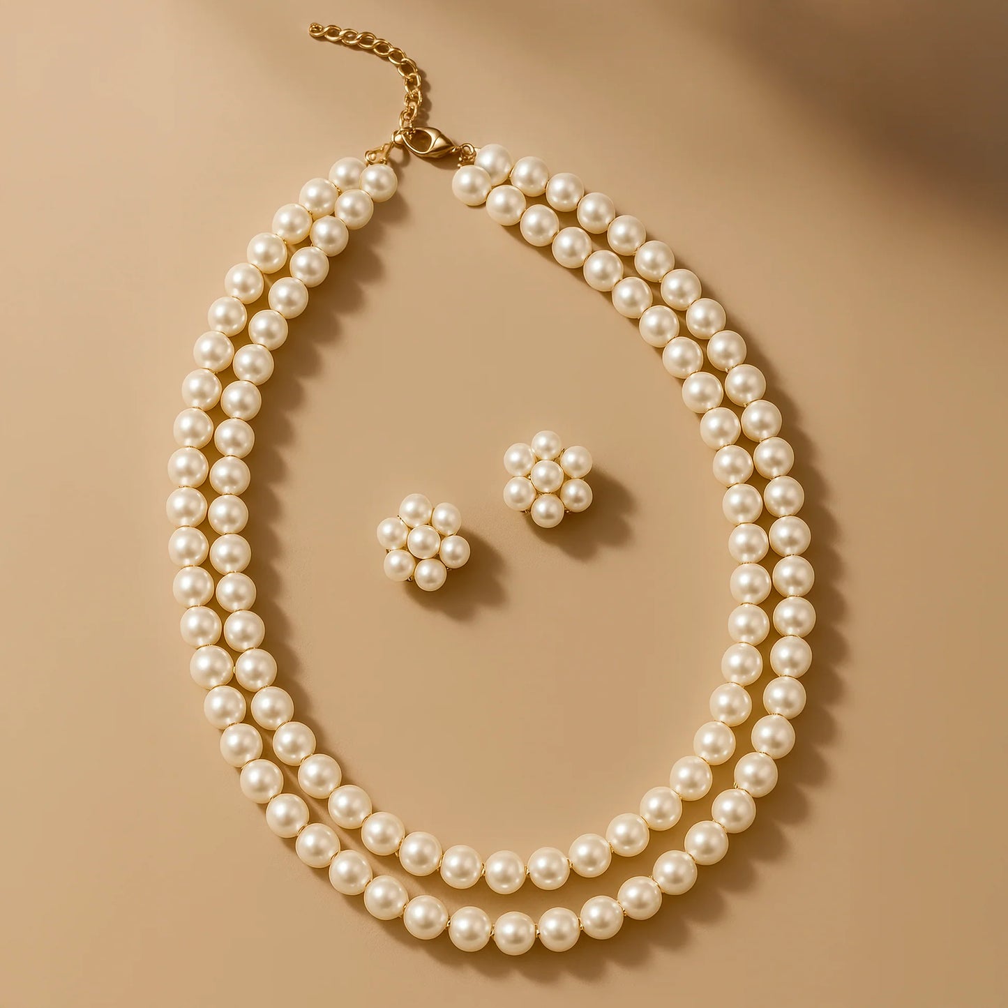 AUROZI Anti-Tarnish Multilayer Pearl Necklace Set With Earrings