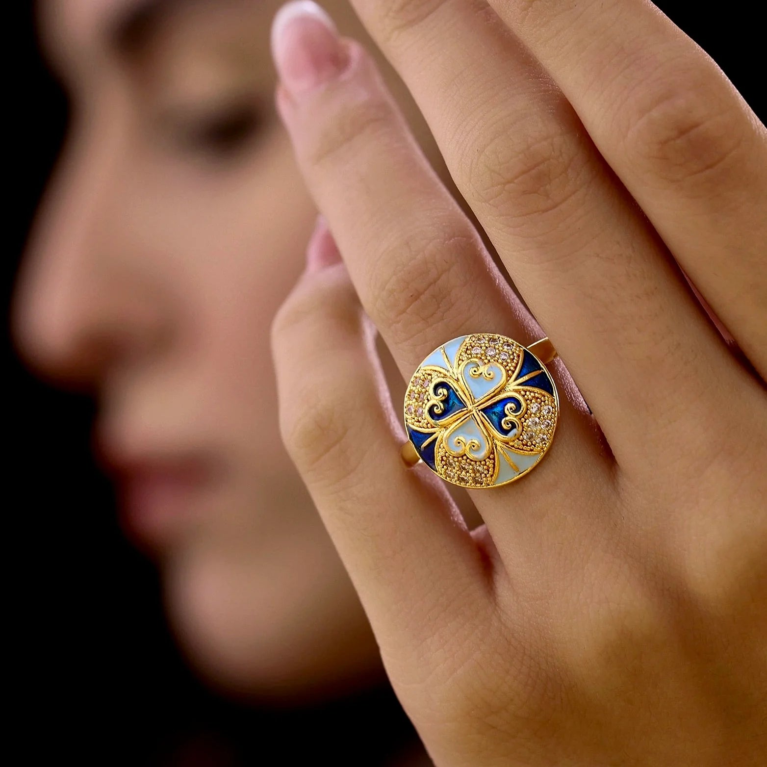 AUROZI Anti-Tarnish Golden Multicoloured Princess Ring (Adjustable Size)