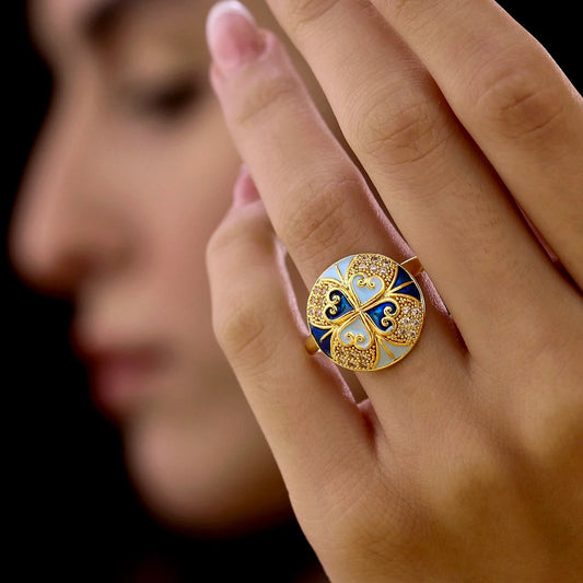 AUROZI Anti-Tarnish Golden Multicoloured Princess Ring (Adjustable Size)