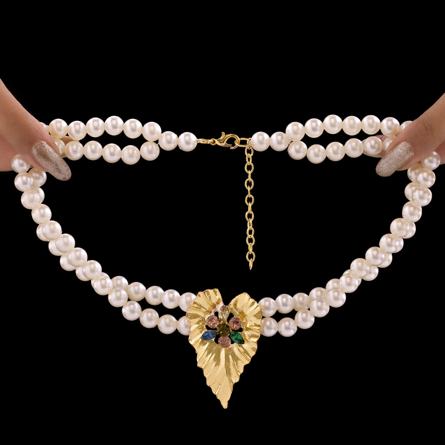 AUROZI Anti-Tarnish Multicolour Crystals & Pearl Necklace