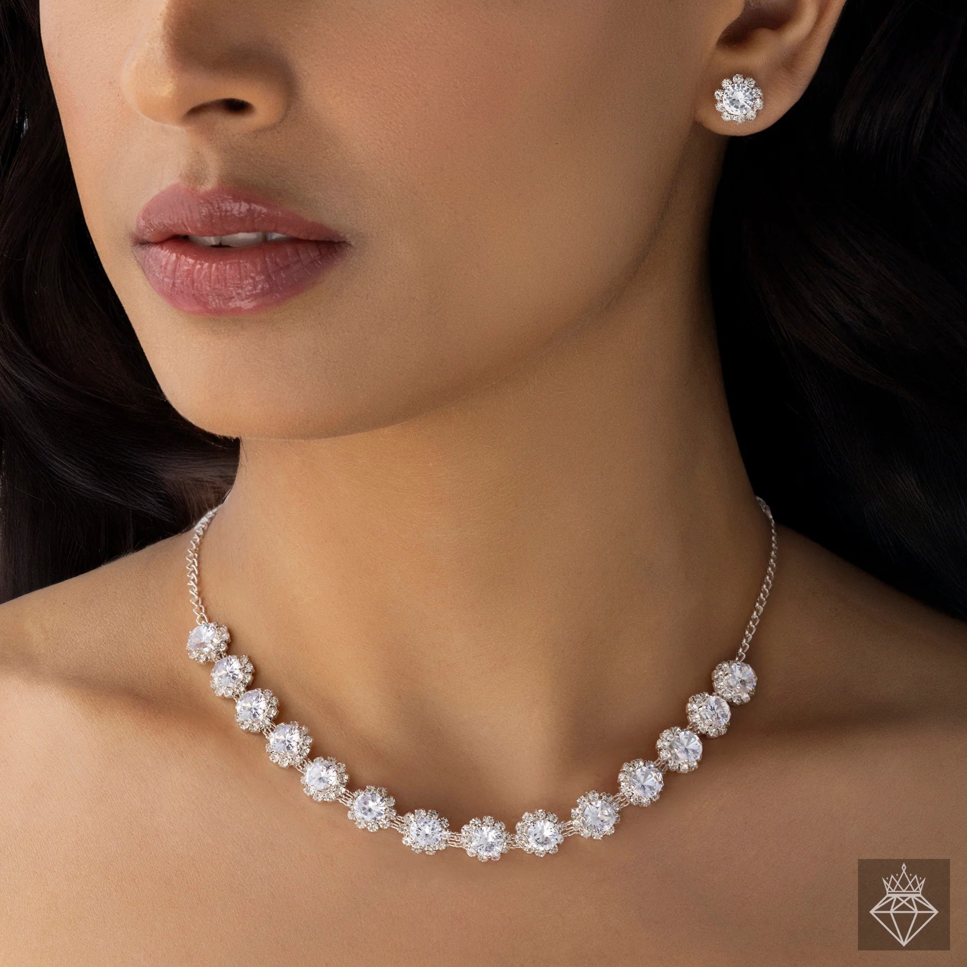 AUROZI Anti-Tarnish Solitaire Necklace Set With Earrings