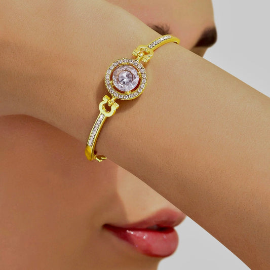 AUROZI Anti-Tarnish Solitaire Studded Bangle Bracelet (Adjustable Size)