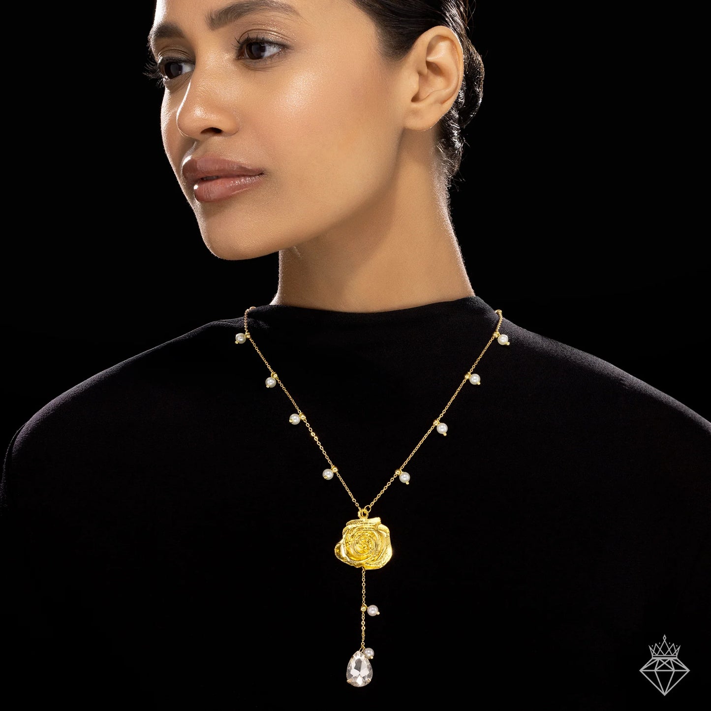 AUROZI Anti-Tarnish Golden Rose Crystal Necklace