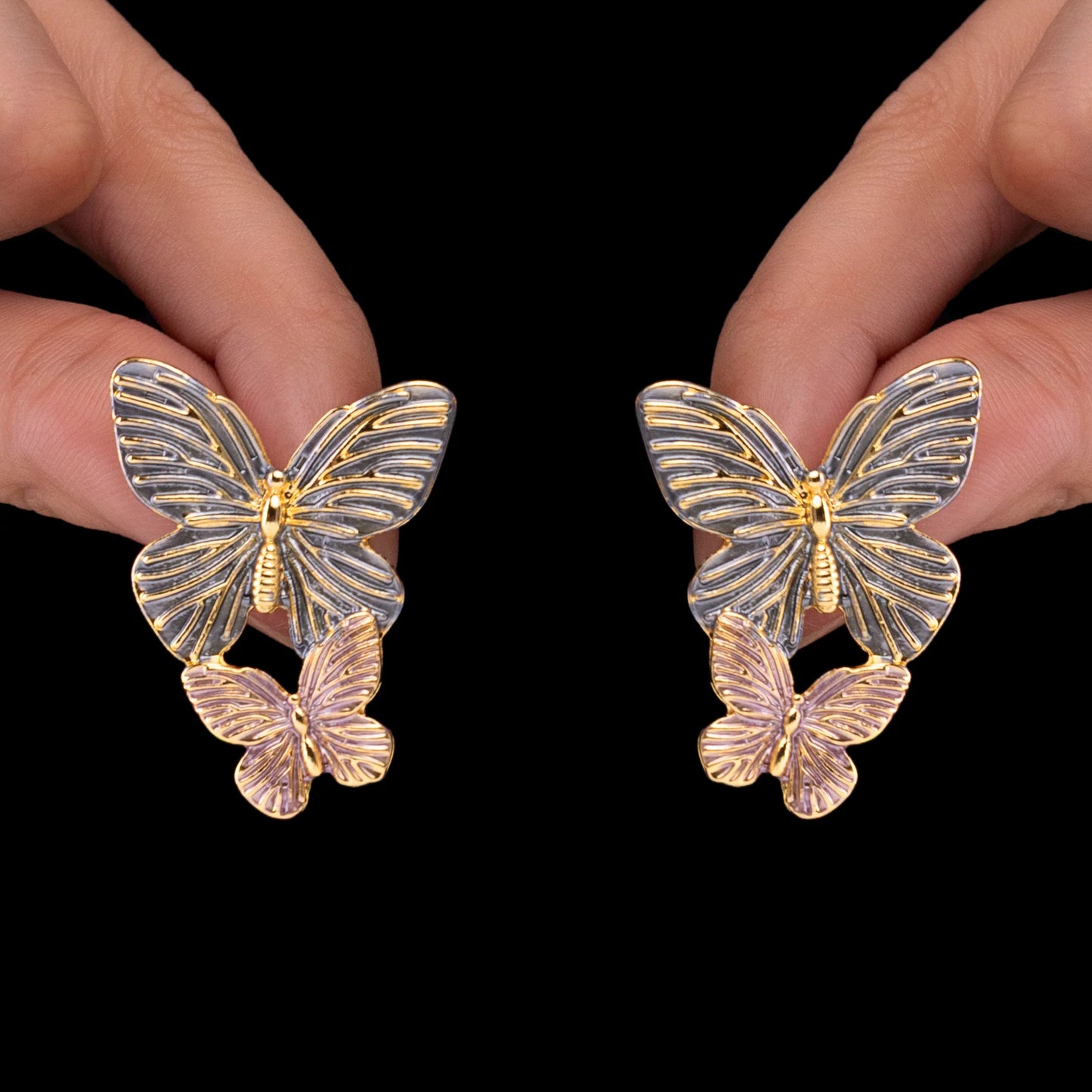 AUROZI Anti-Tarnish Blue and Pink Enamel Butterfly Dangle Earrings