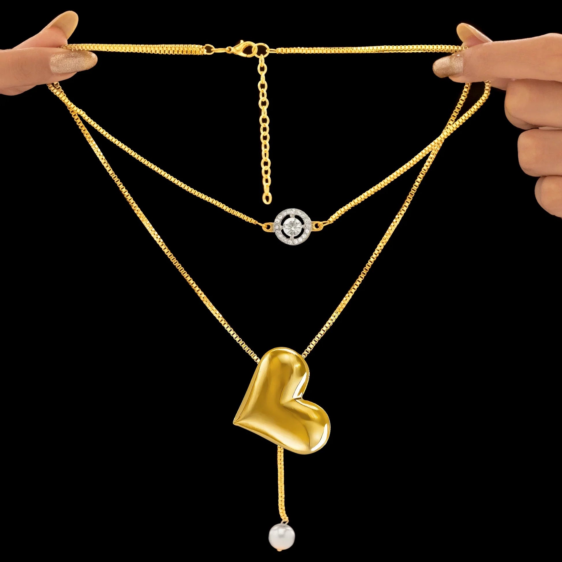 AUROZI Anti-Tarnish Multilayered Golden Heart Necklace