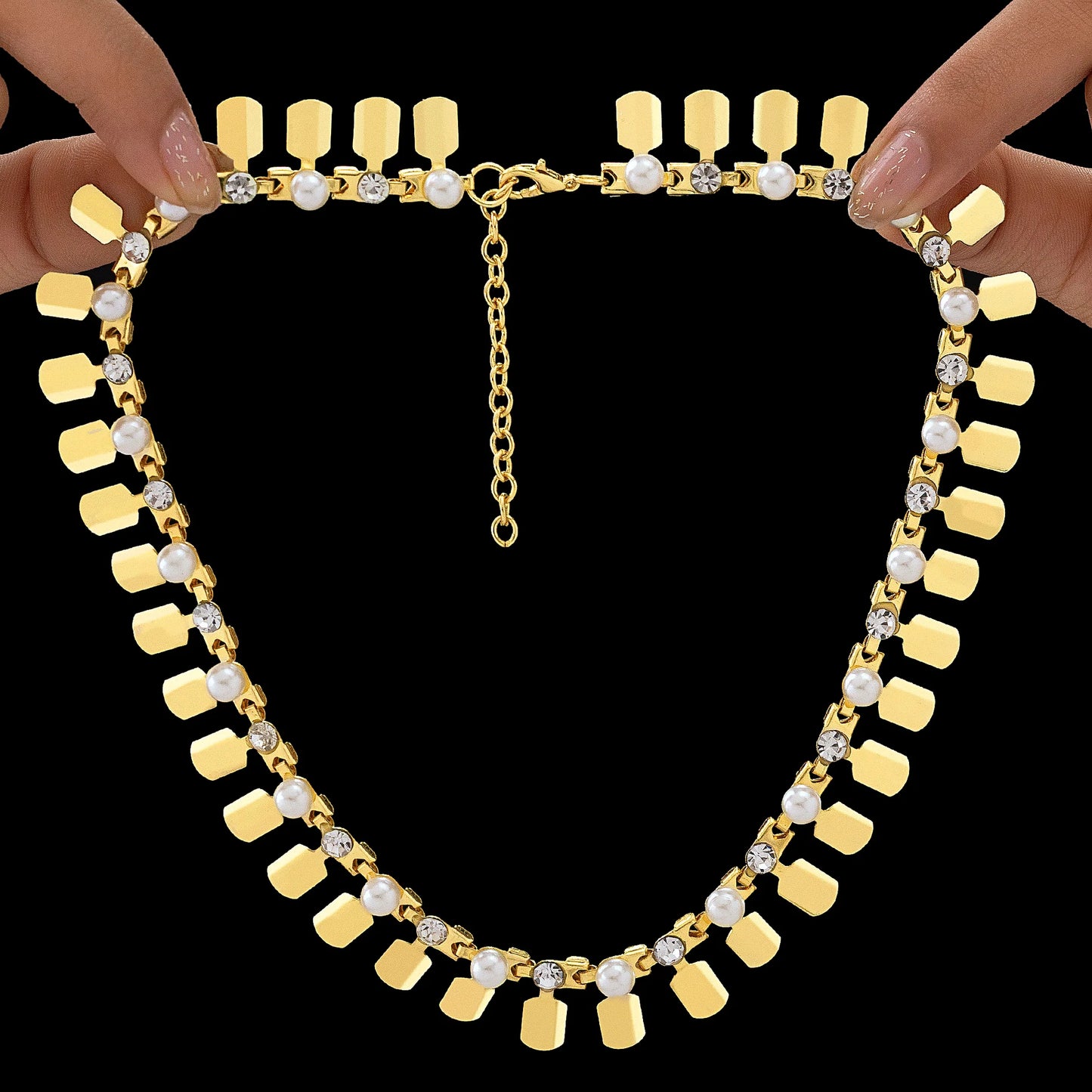 AUROZI Anti-Tarnish Gold Plated Tribal Necklace With Pearl & Crystal