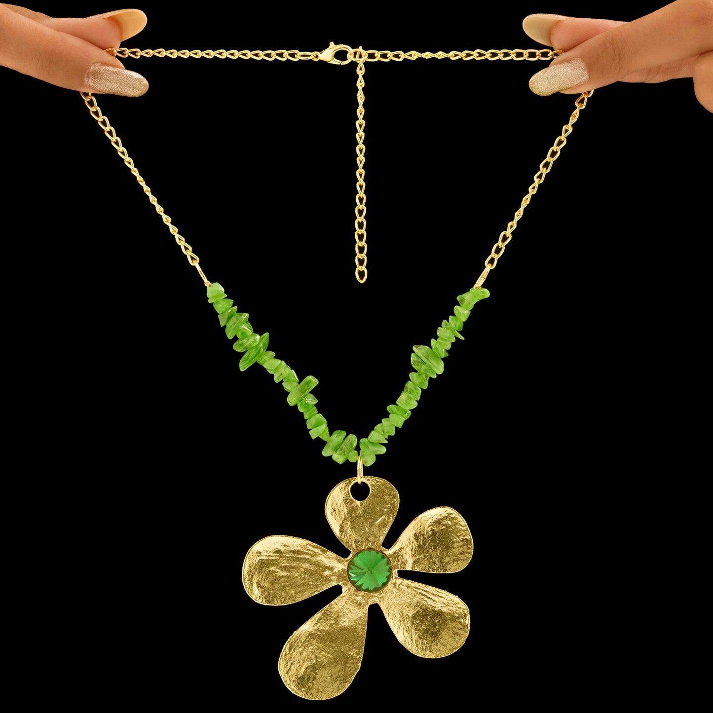 AUROZI Anti-Tarnish Beaded Flower Pendant Necklace