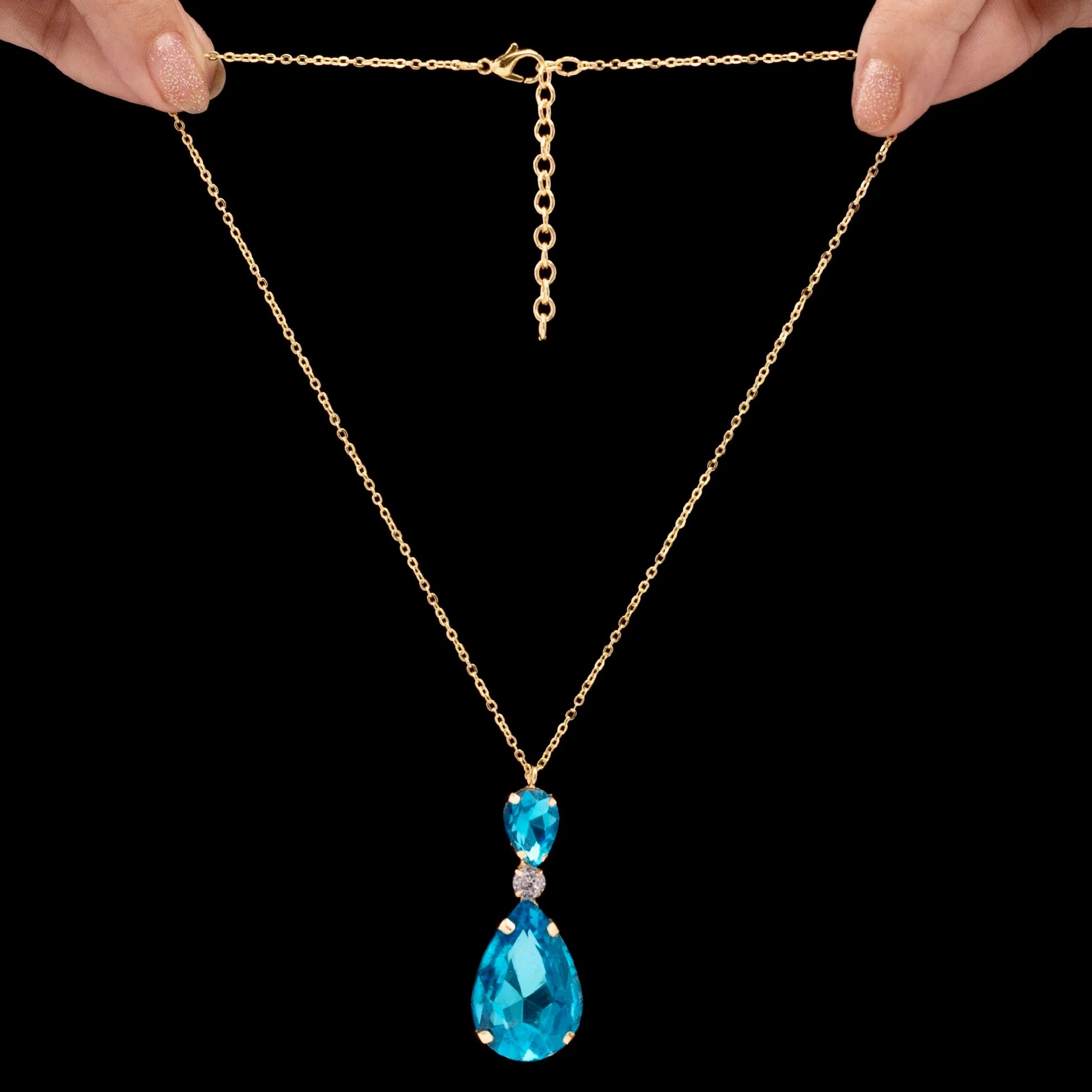 AUROZI Anti-Tarnish Aquamarine Drop Crystal Pendant Necklace