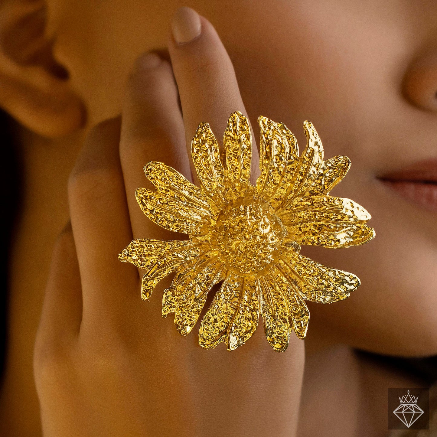 AUROZI Anti-Tarnish Golden Sunflower Ring (Adjustable Size)