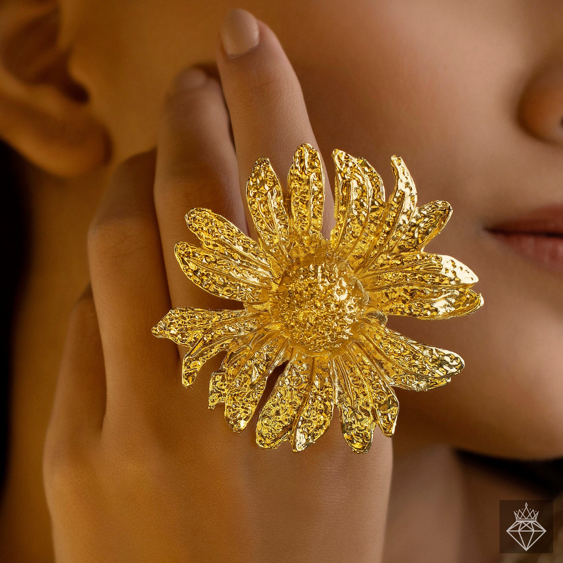 AUROZI Anti-Tarnish Golden Sunflower Ring (Adjustable Size)