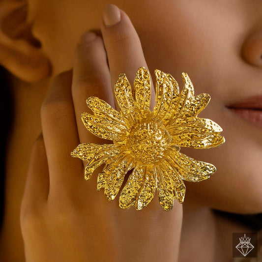 AUROZI Anti-Tarnish Golden Sunflower Ring (Adjustable Size)