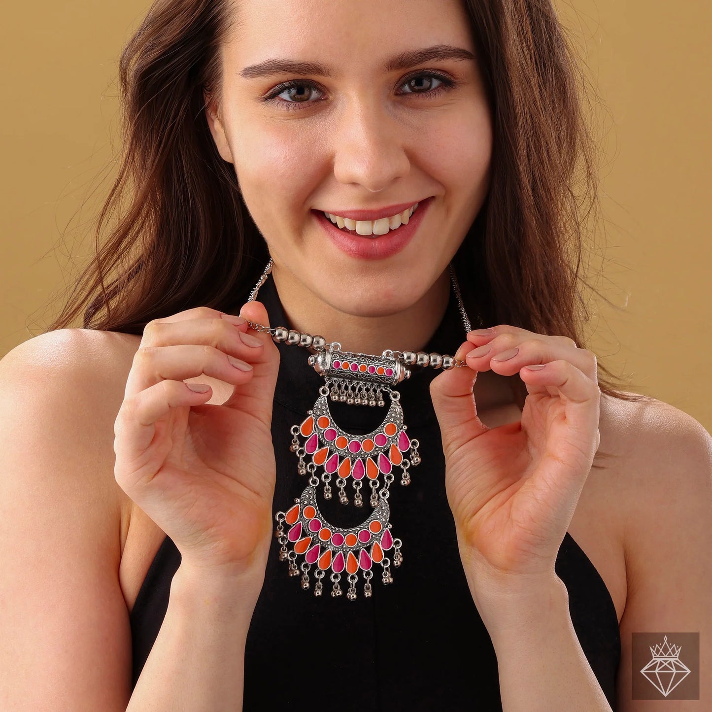 AUROZI Colorful Cadence: Enameled Ghungroo Necklace