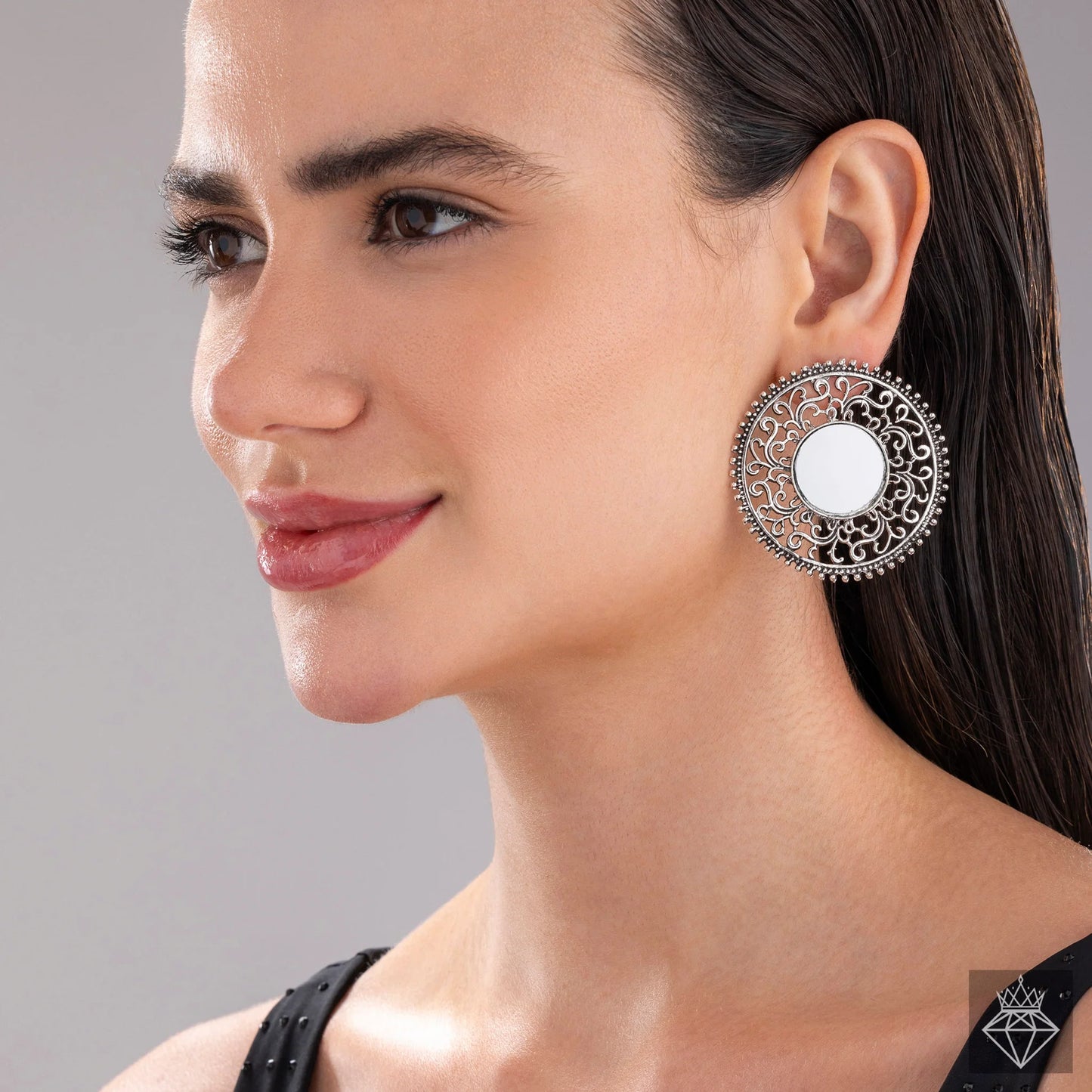 AUROZI Anti-Tarnish Antique Mirror Oxidised Earrings