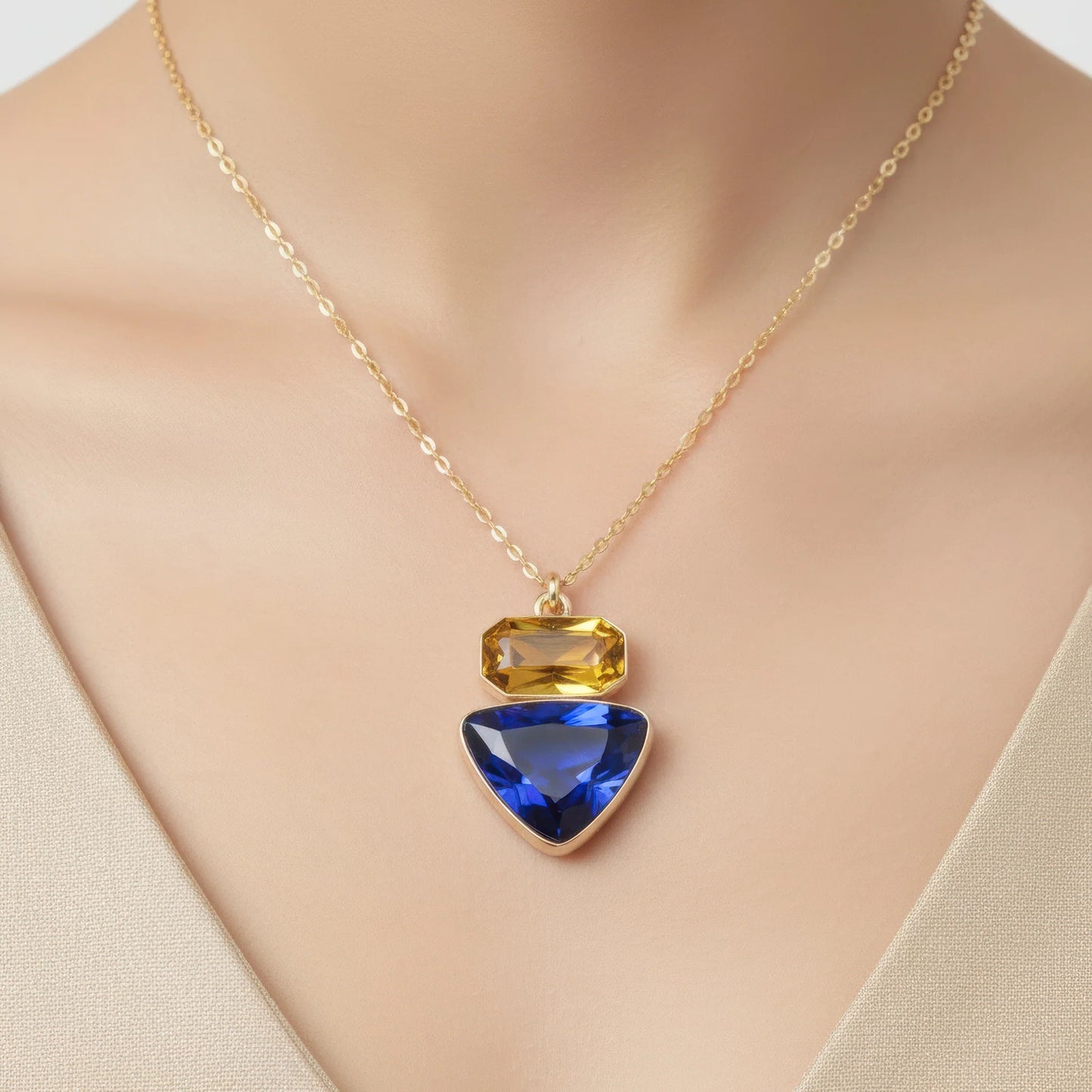 AUROZI Anti-Tarnish Rectangle & Triangle Pendant Necklace with Earrings