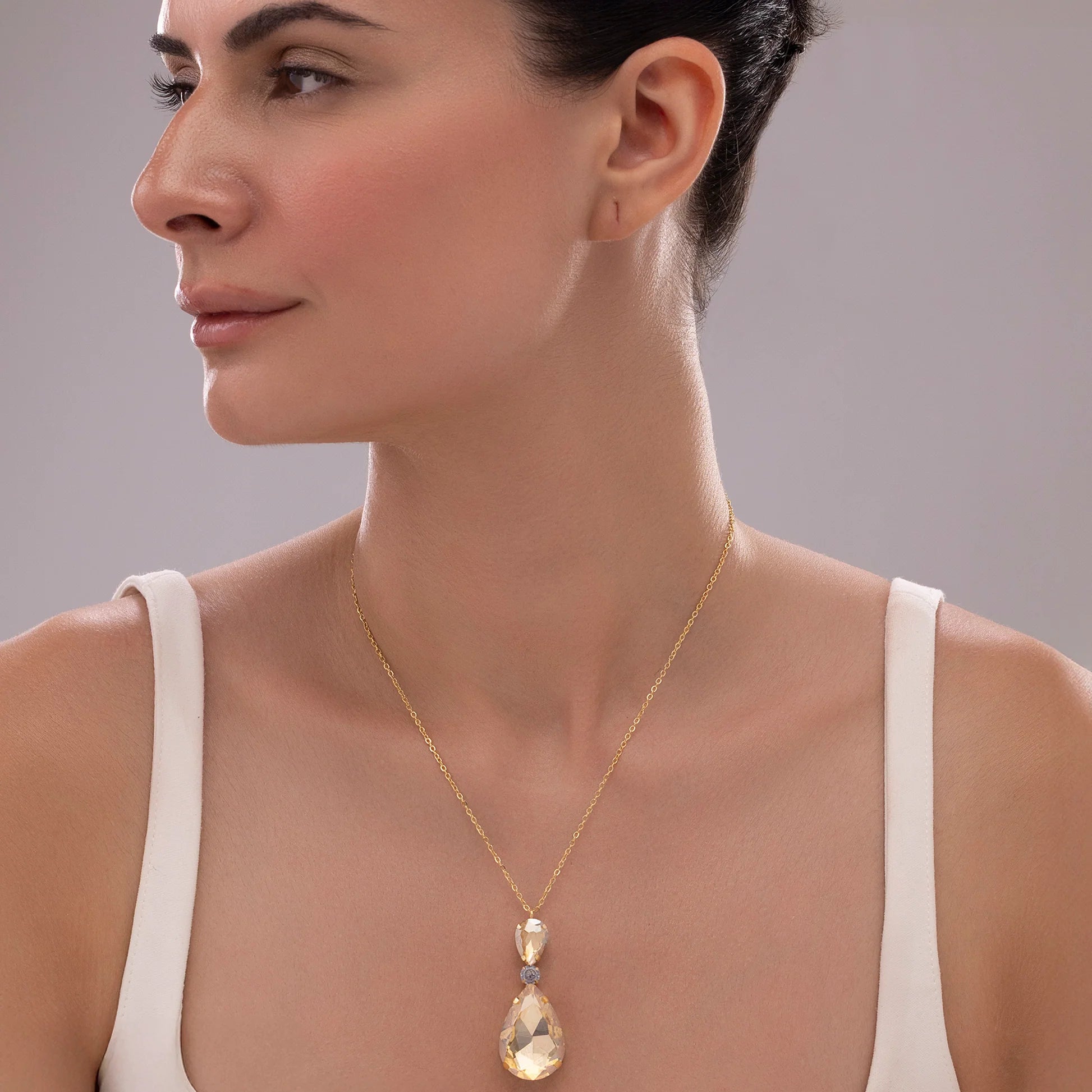 AUROZI Anti-Tarnish Champagne Drop Crystal Pendant Necklace