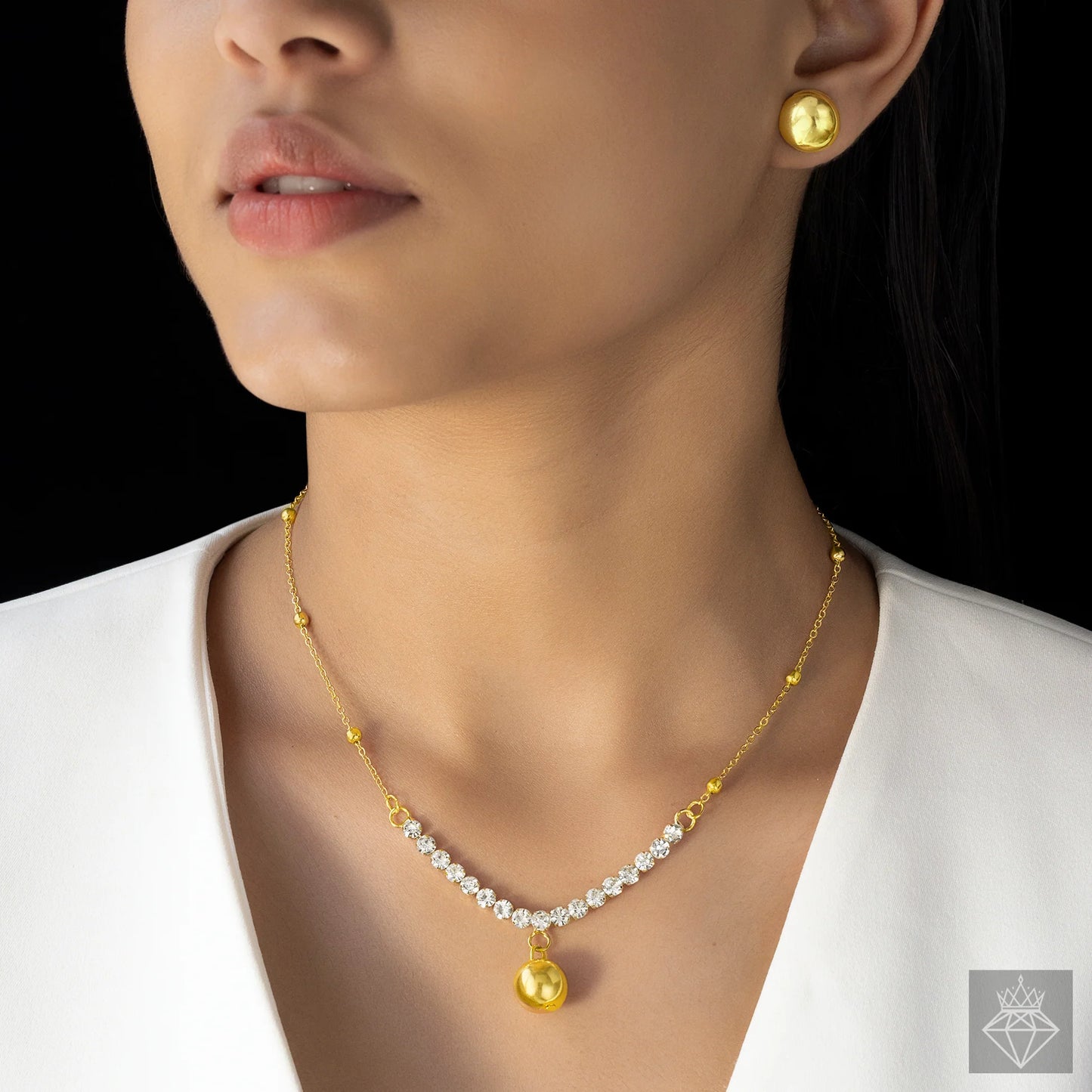 AUROZI Anti-Tarnish American Diamond Necklace Set With Earrings