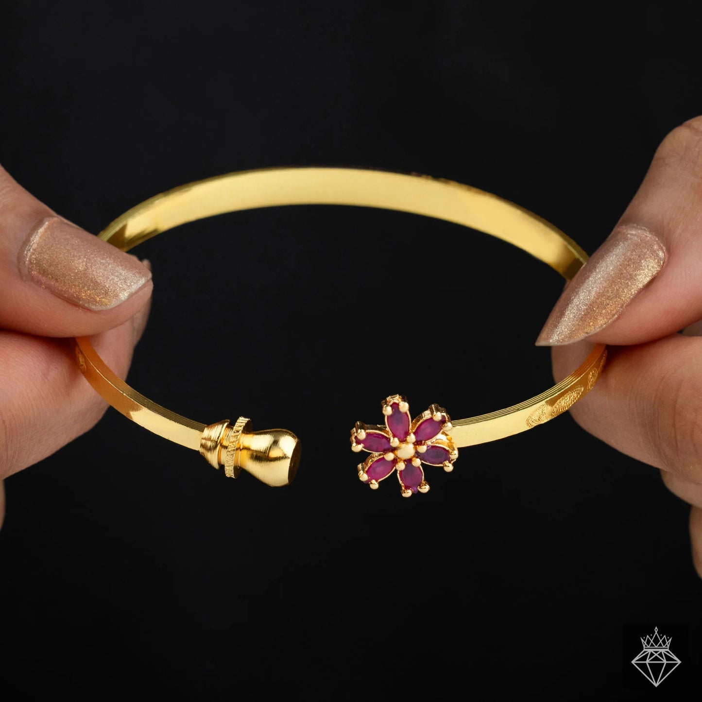 AUROZI Anti-Tarnish Ruby Flower Bangle Bracelet (Adjustable Size)