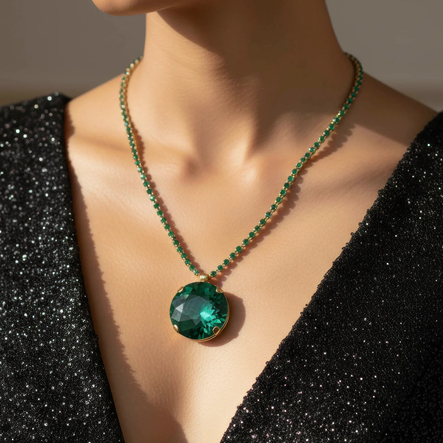 AUROZI Anti-Tarnish Emerald Green Crystal Necklace Set with Earrings