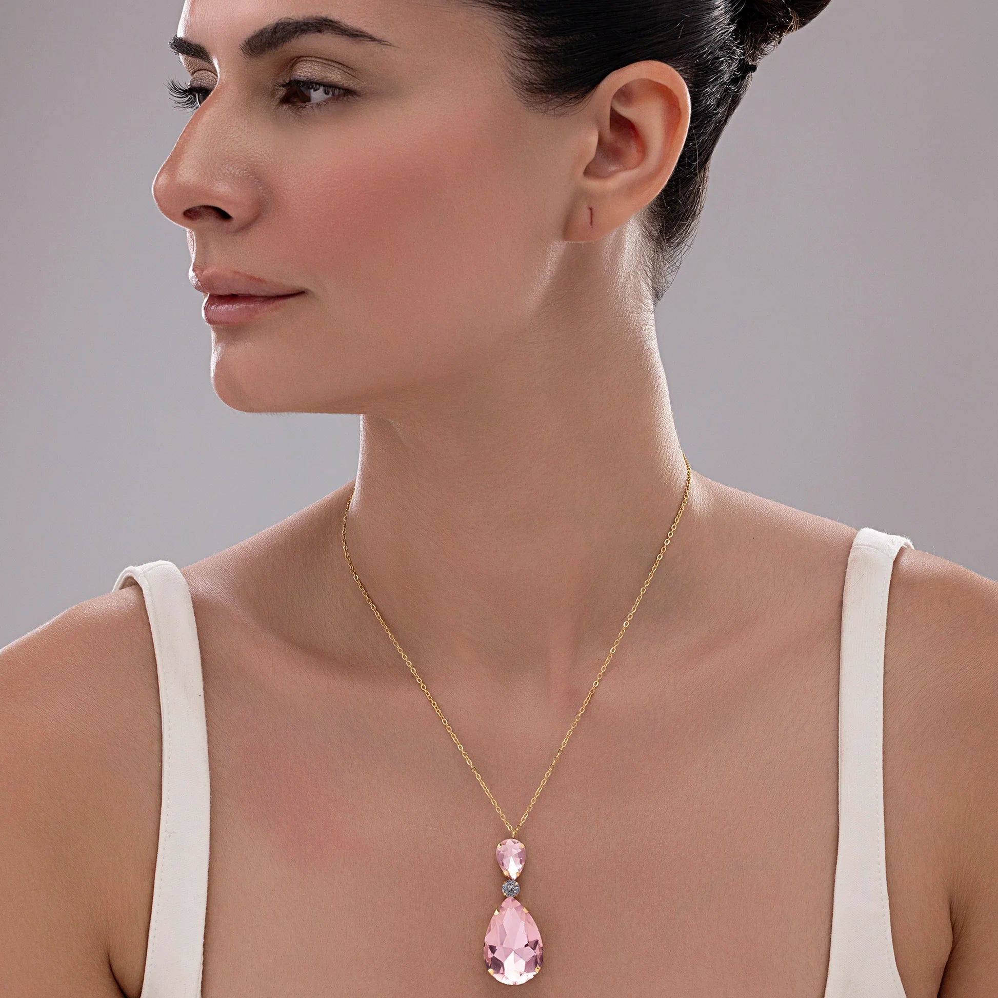 AUROZI Anti-Tarnish Vintage Rose Drop Crystal Pendant Necklace