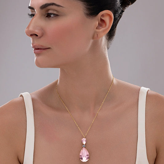 AUROZI Anti-Tarnish Vintage Rose Drop Crystal Pendant Necklace