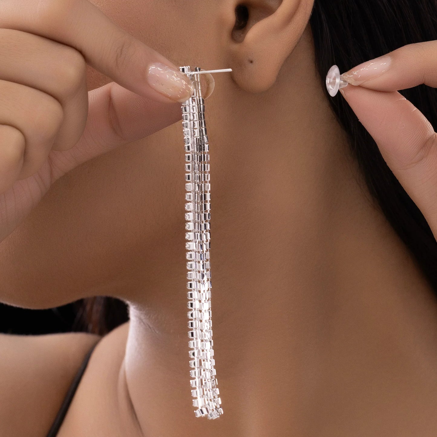 AUROZI Anti-Tarnish Hollow Square Rhinestone Tops with Tassels