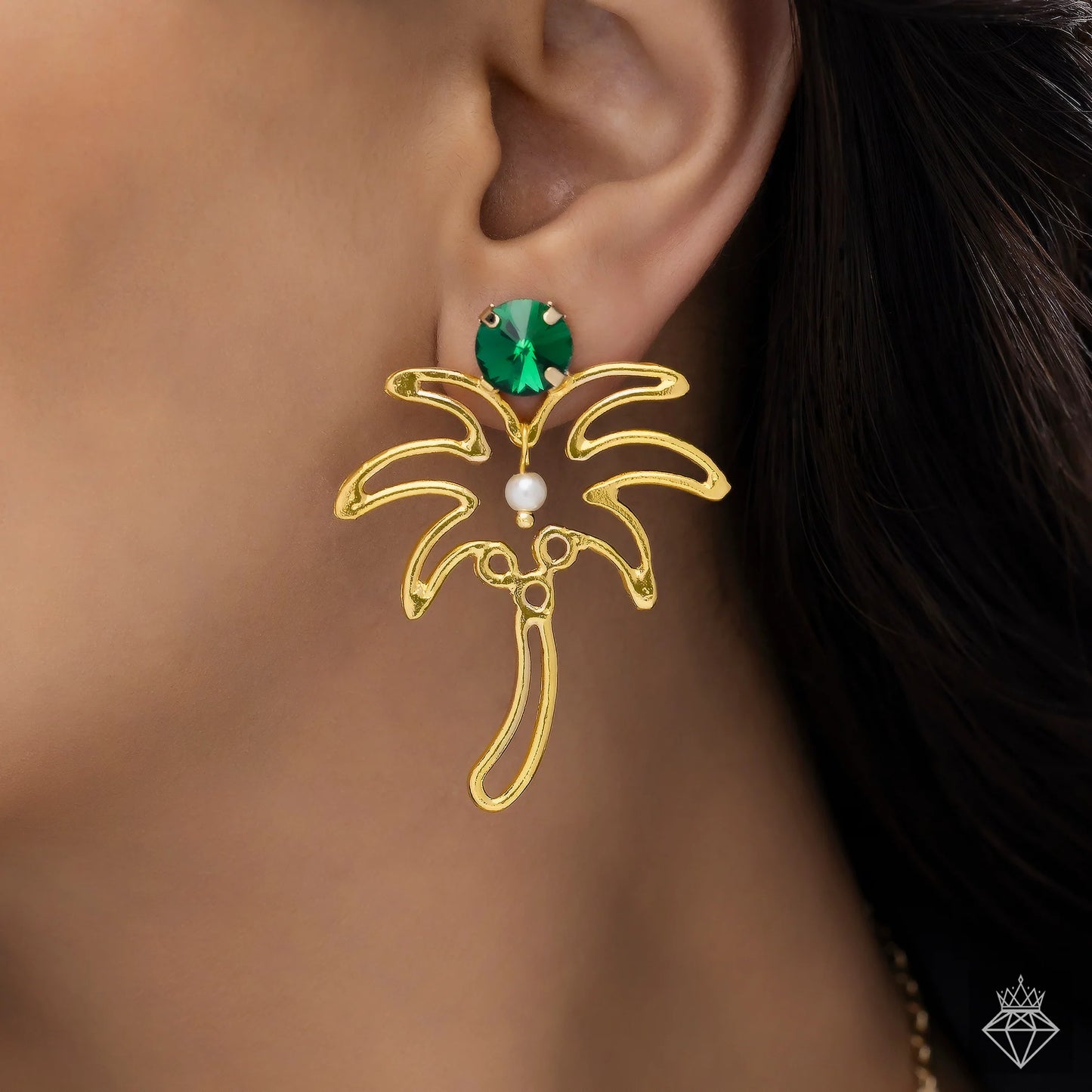 AUROZI Anti-Tarnish Palm Tree Necklace Set With Earrings