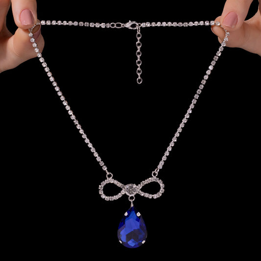 AUROZI Anti-Tarnish Infinity Bow & Oversized Drop Pendant Necklace