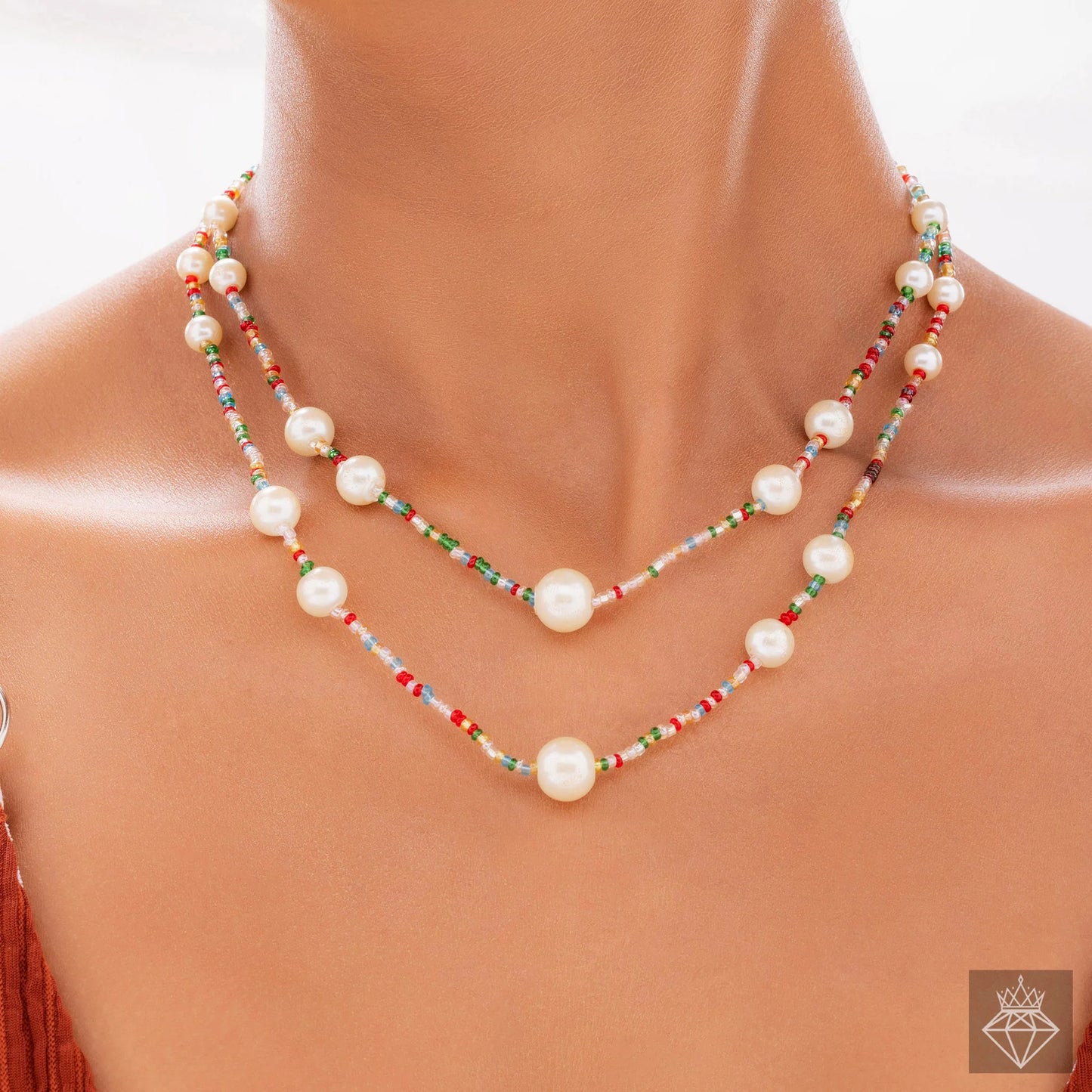 AUROZI Exquisite Double Layer Bead & Pearl Necklace Set With Earrings
