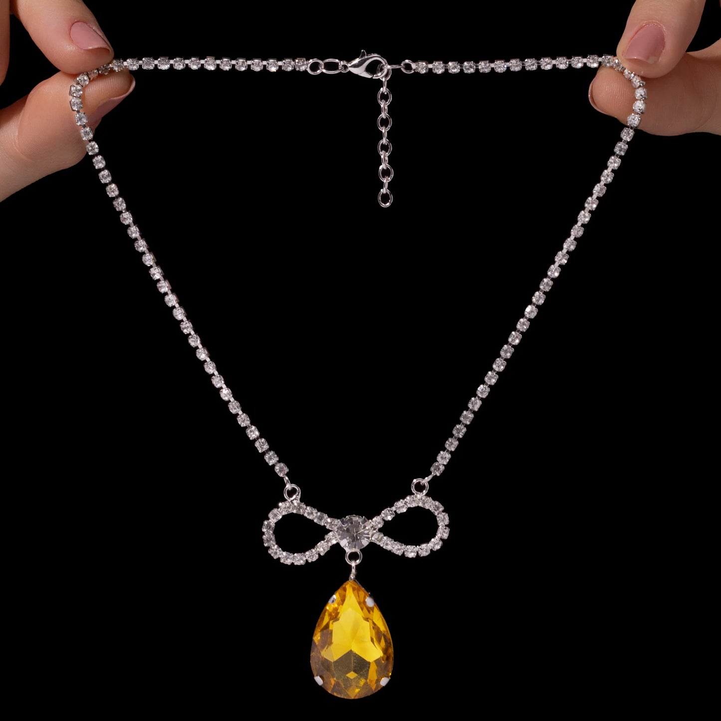 AUROZI Anti-Tarnish Infinity Bow & Oversized Drop Pendant Necklace