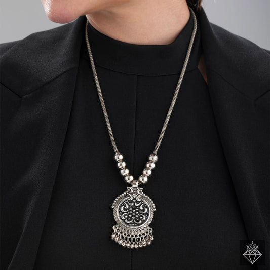 AUROZI Oxidised Snake Chain Necklace Set with Earrings