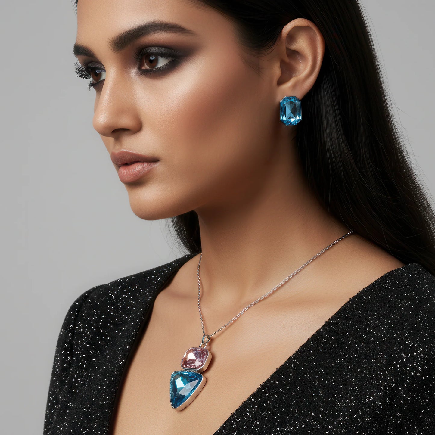 AUROZI Anti-Tarnish Rectangle &amp; Triangle Pendant Necklace with Earrings