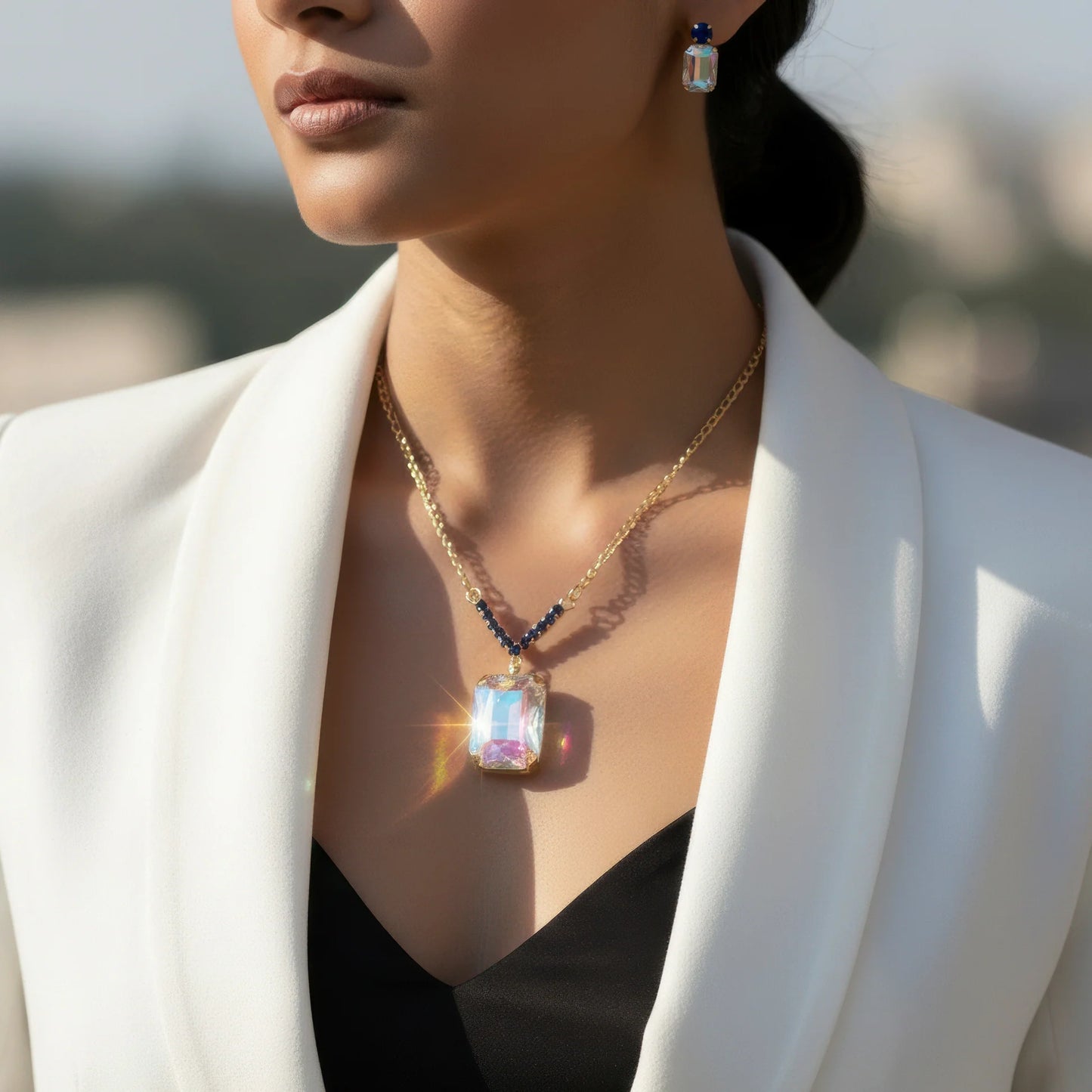 AUROZI Anti-Tarnish V-Shape Pendant Necklace Set With Earrings