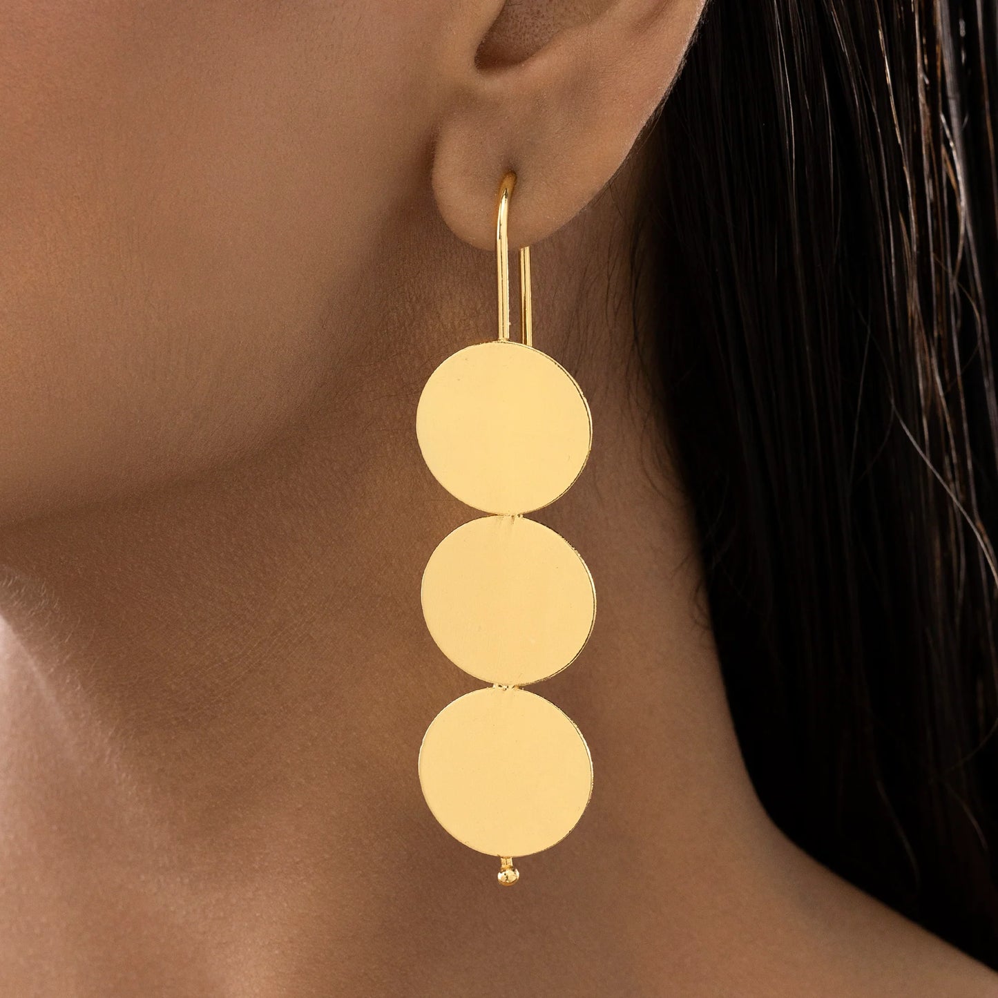 AUROZI Anti-Tarnish Triple Coin Dangler Earrings – Effortless Elegance