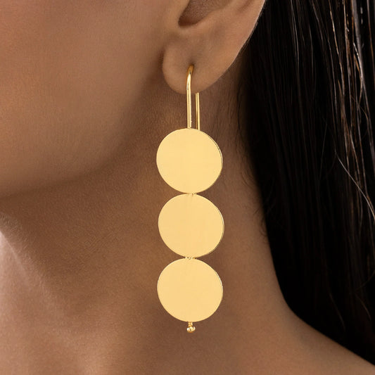 AUROZI Anti-Tarnish Triple Coin Dangler Earrings – Effortless Elegance