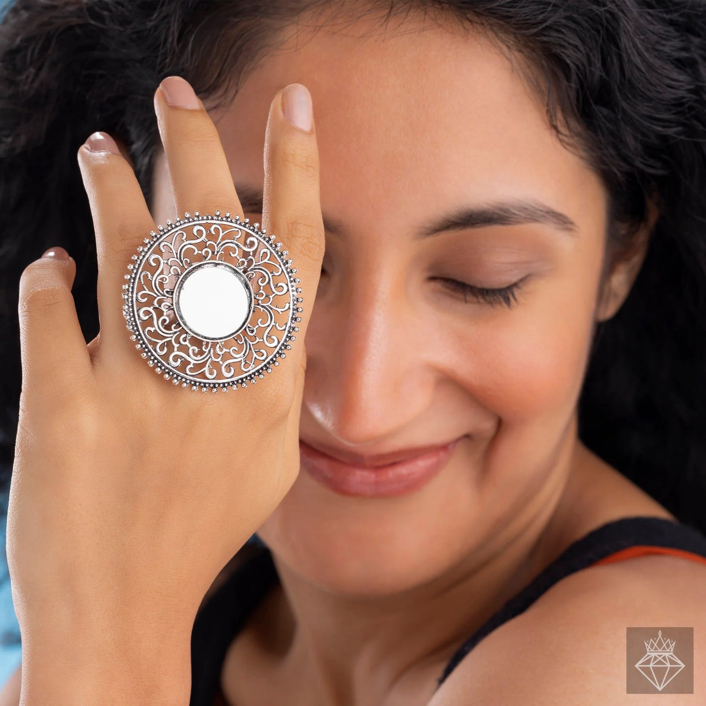 AUROZI Reflective Aura Cocktail Ring – Adjustable, Anti-Tarnish Brilliance