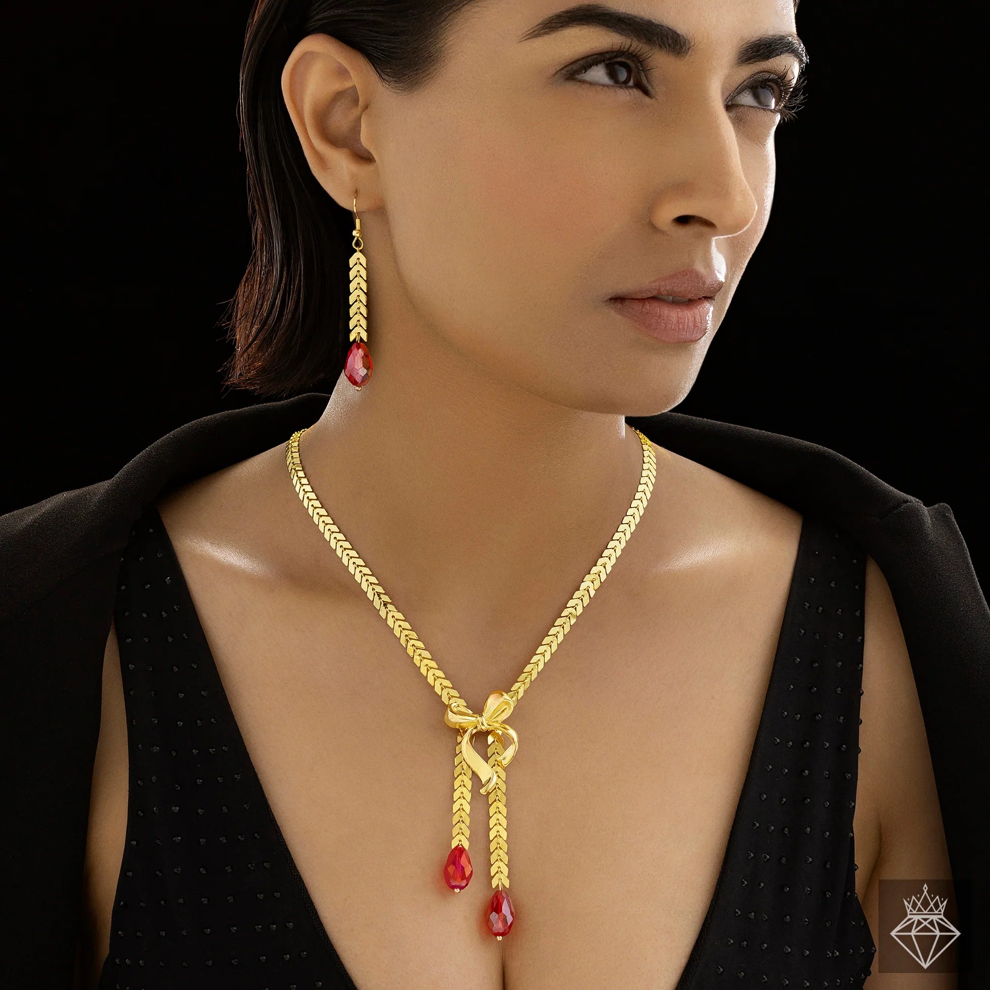 AUROZI Anti-Tarnish Y Necklace Set With Earrings