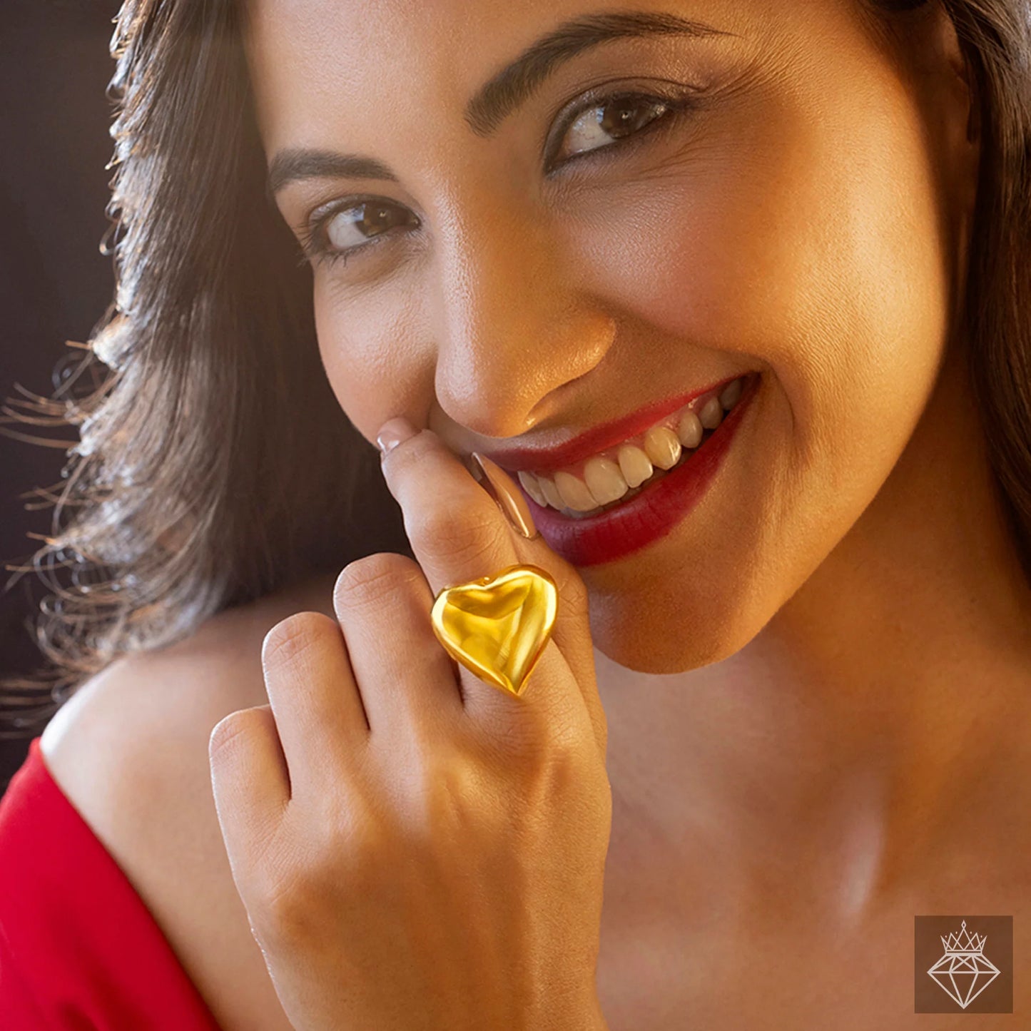 AUROZI Anti-Tarnish Golden Heart Ring (Adjustable Size) Puffy Heart Design | Romantic & Timeless | Tarnish-Resistant