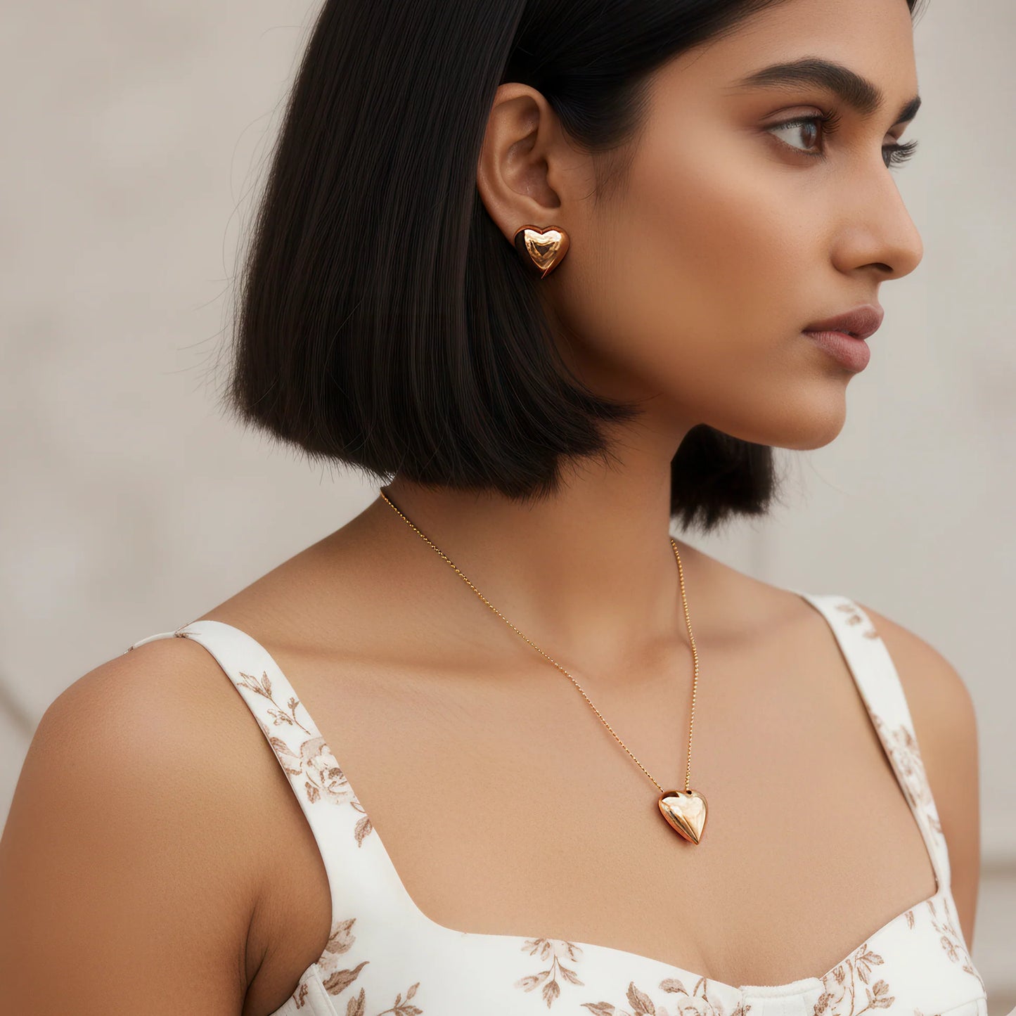 AUROZI Anti-Tarnish Heart Necklace Set with Earrings