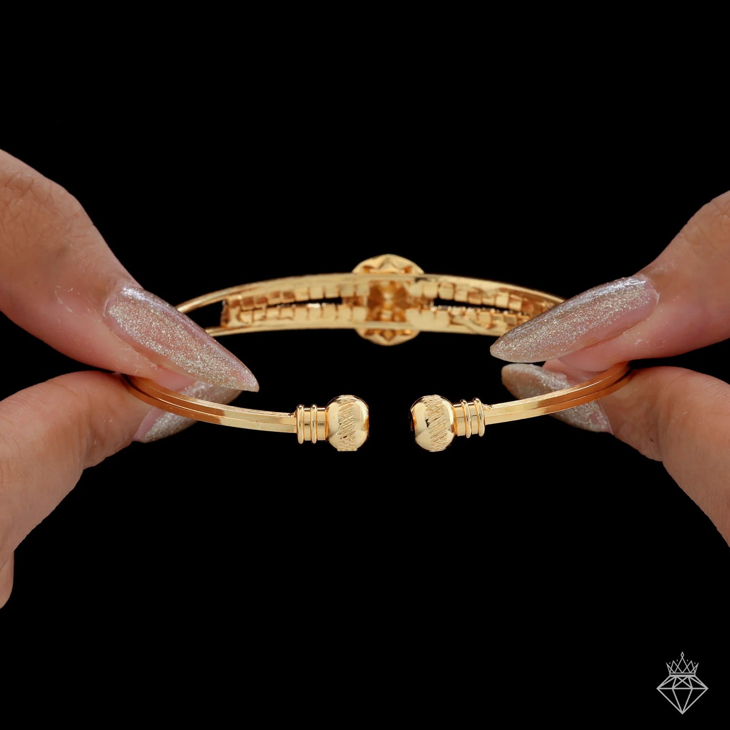 AUROZI Anti-Tarnish Gold Plated Crystals Bangle Bracelet (Adjustable Size)