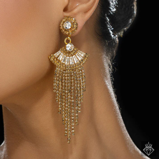 AUROZI Anti-Tarnish Crystal Dangler Earrings – Rhinestone & Baguette Statement Piece