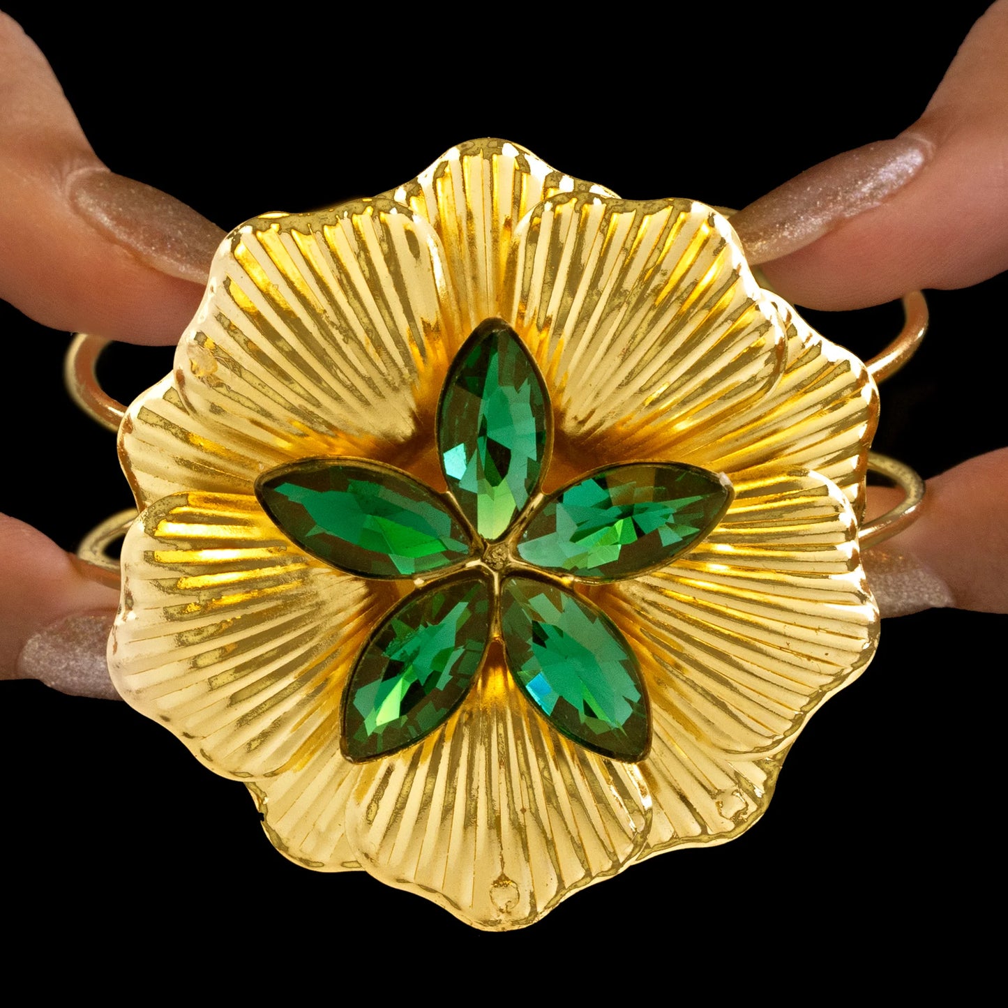 AUROZI Anti-Tarnish Emerald Flower Super Saver Pack Of Necklace Set With Ring, Bracelet (Adjustable Size)