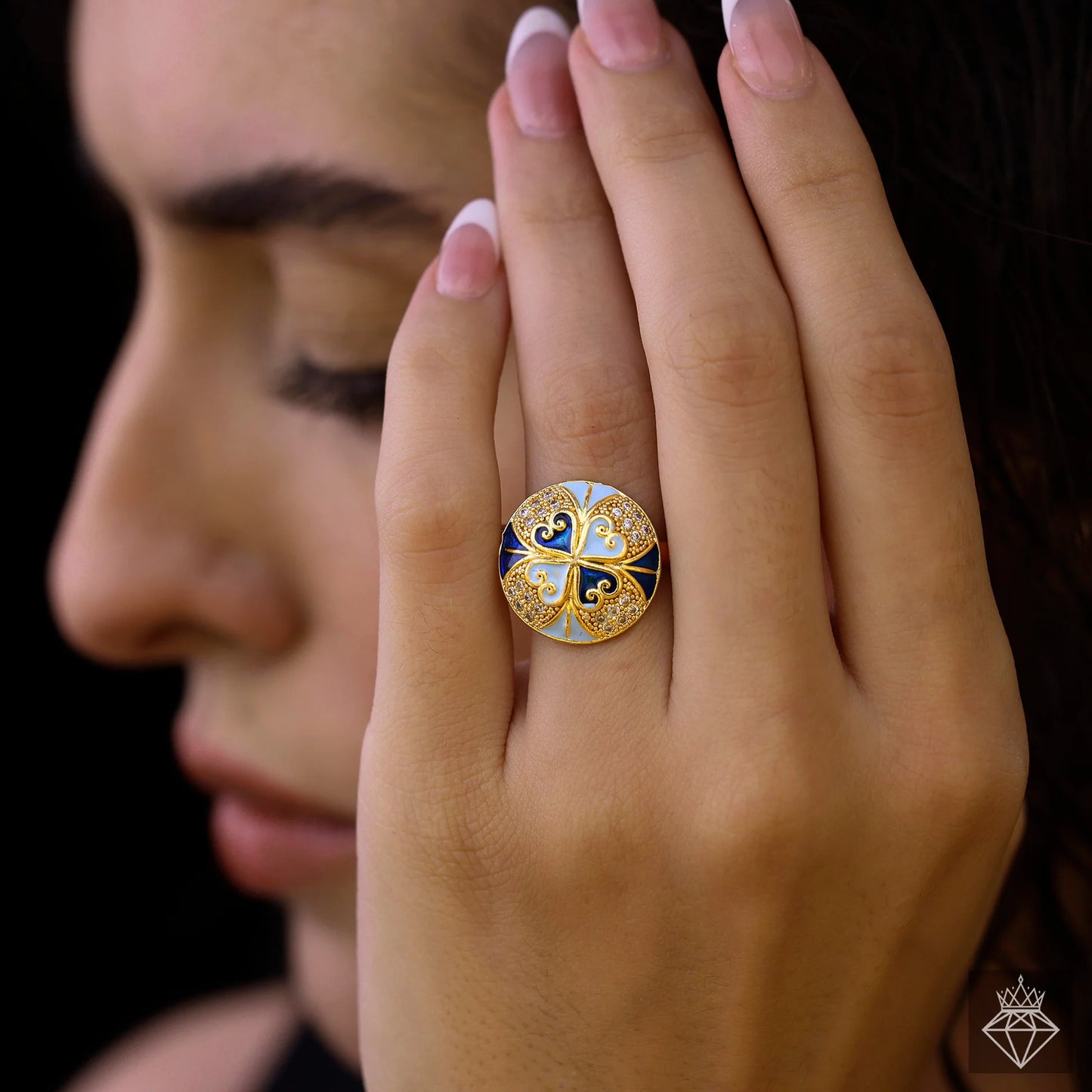 AUROZI Anti-Tarnish Golden Multicoloured Princess Ring (Adjustable Size)