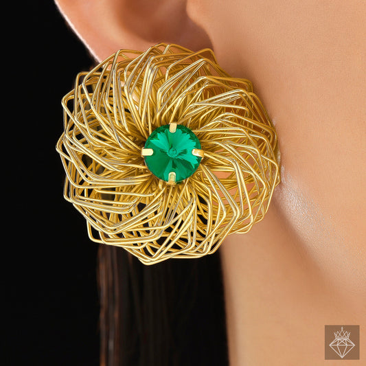 AUROZI Anti-Tarnish Golden Nest Emerald Earrings
