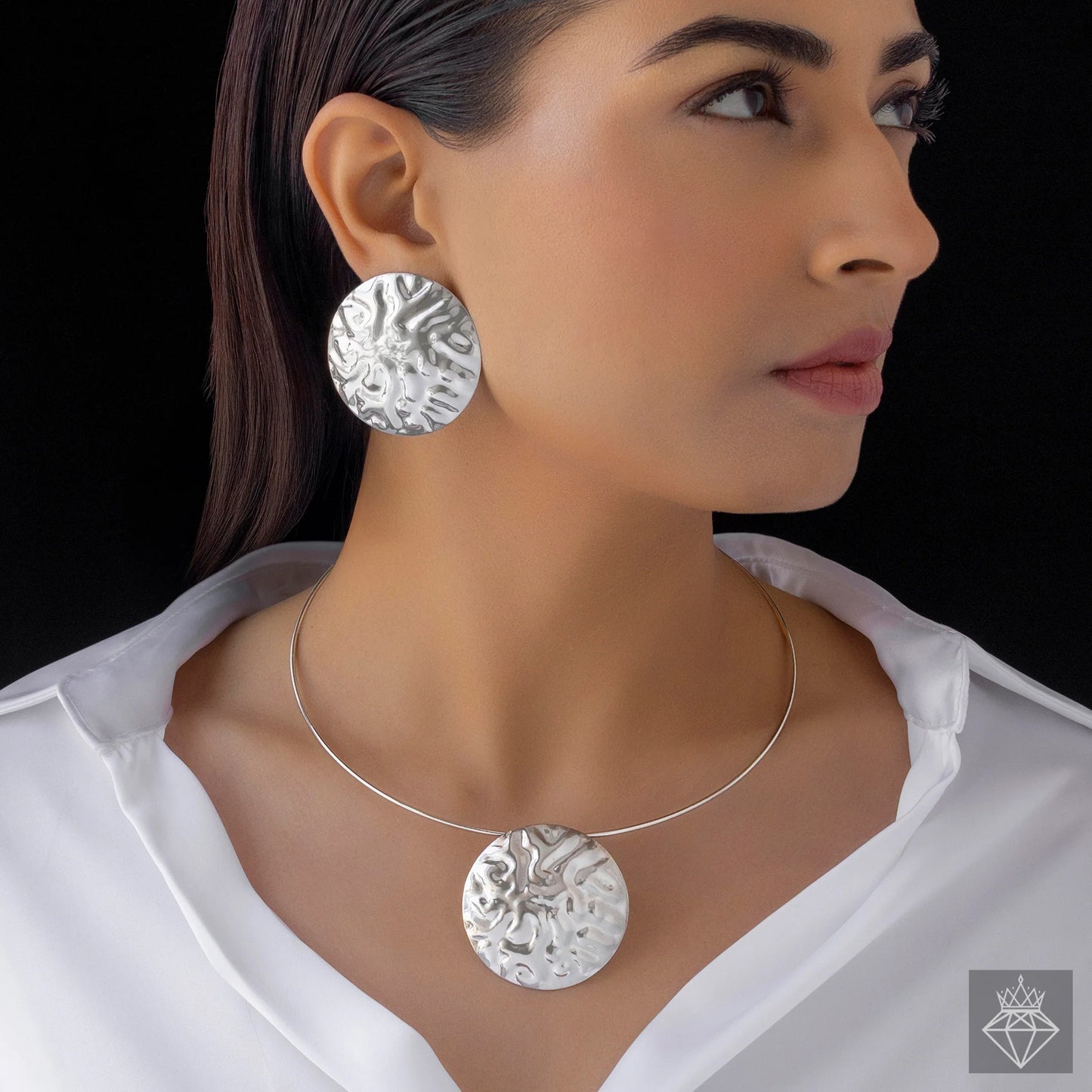 AUROZI Anti-Tarnish Silver Necklace Set With Earrings