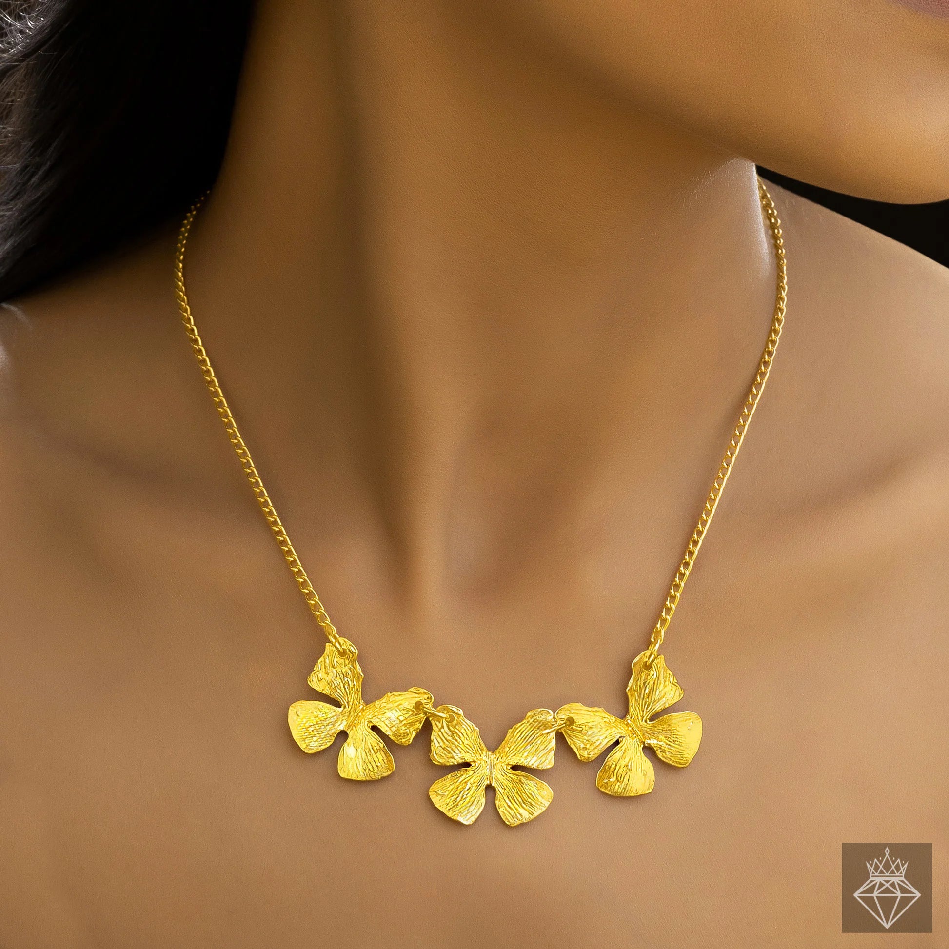 AUROZI Anti-Tarnish Golden Butterflies Necklace Set With Earrings
