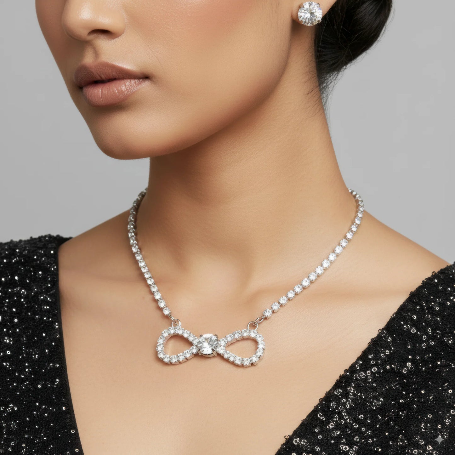 AUROZI Anti-Tarnish Infinity Crystal Pendant Necklace Set with Earrings