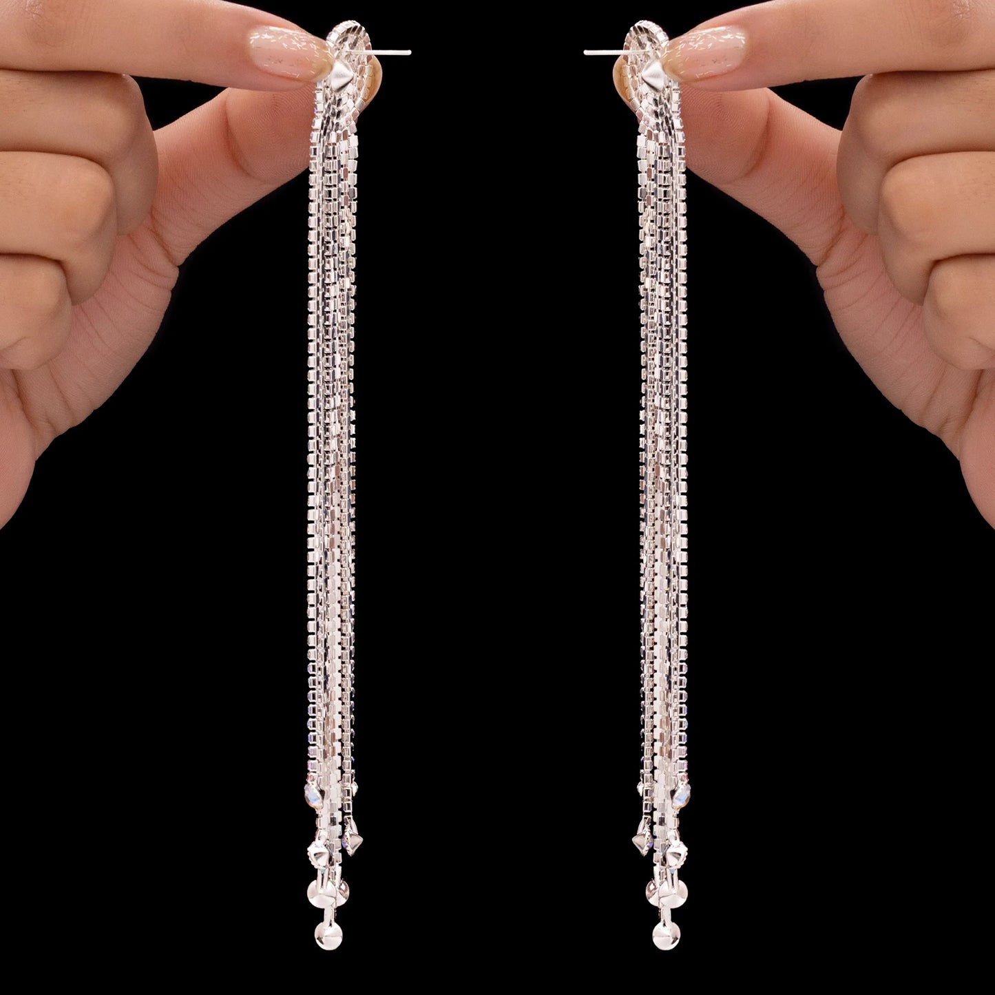 AUROZI Anti-Tarnish Rhinestone Tassel Dangle Earrings with Rainbow Crystals