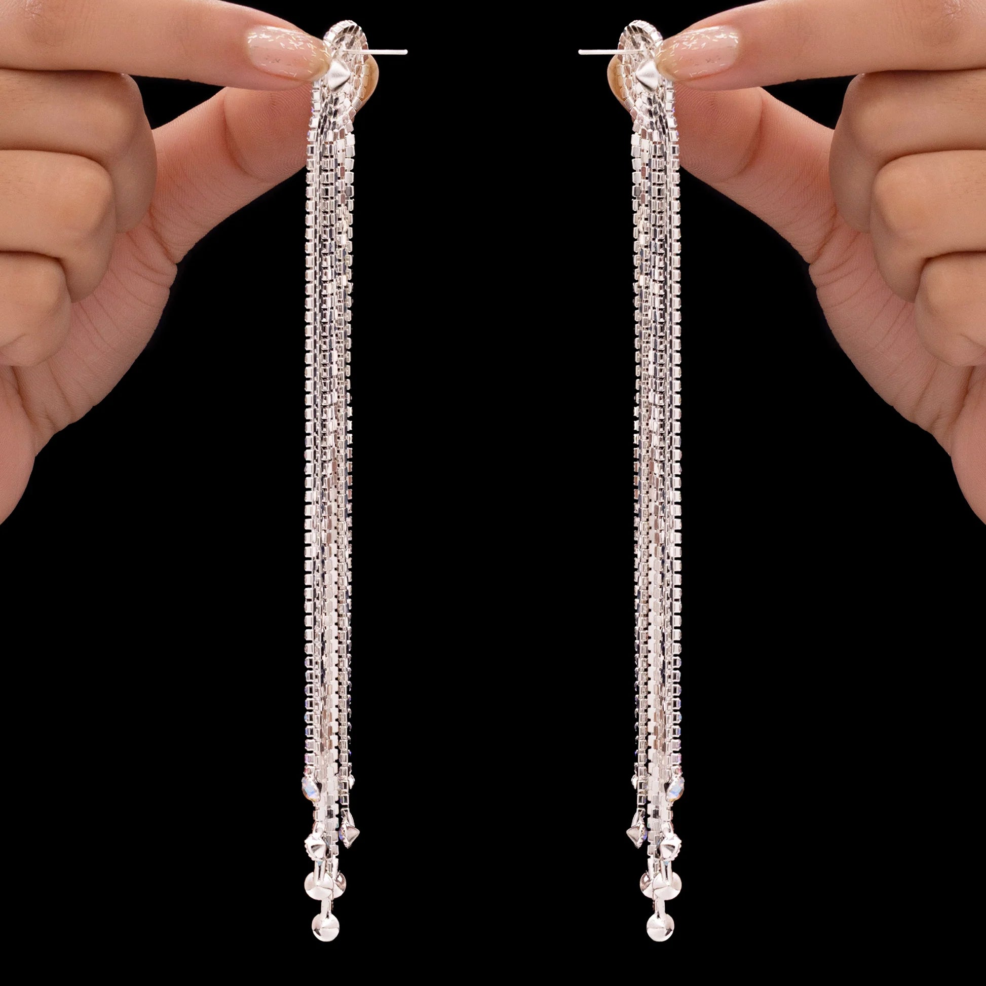 AUROZI Anti-Tarnish Rhinestone Tassel Dangle Earrings with Rainbow Crystals