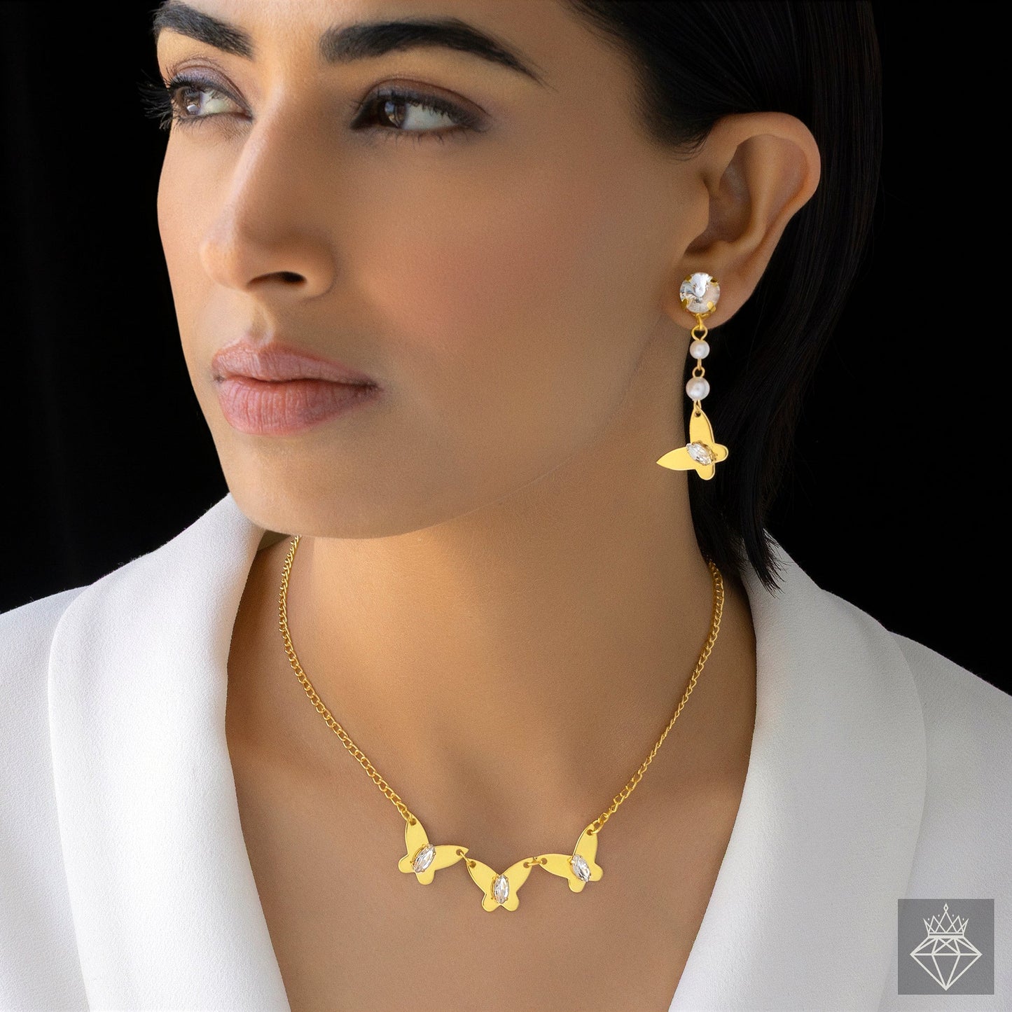 AUROZI Anti-Tarnish Butterfly Necklace Set With Earrings